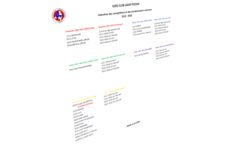Calendrier compétitions et entraînements